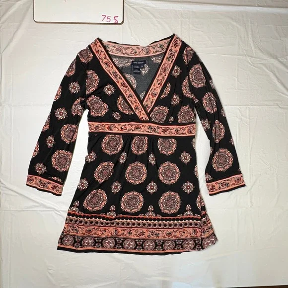 Max Edition Womens Pink Black Medallion Empire Waist Tunic Top 3/4 Sleeve M Y2K - Picture 1 of 7